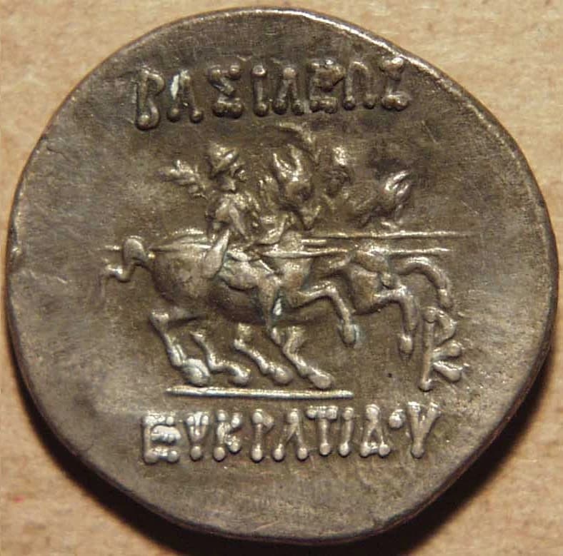 Bactria: Eucratides I, Silver drachm reverse
