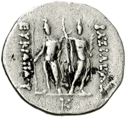 Bactria: Eucratides I, Silver hemidrachm reverse