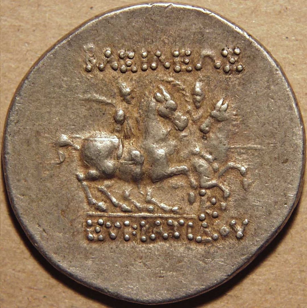 Bactria: Eucratides I, Silver tetradrachm reverse