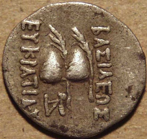 Bactria: Eucratides I, Silver obol reverse