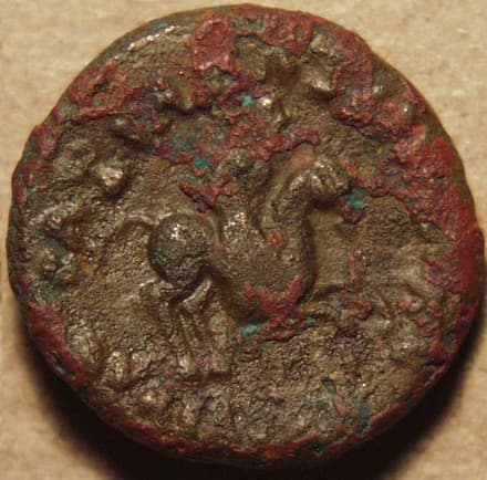 Bactria: Eucratides I, Silver tetradrachm (“Spearthruster/Heroic”) reverse