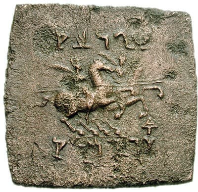 Indo-Greek: Eucratides I, AE quadruple - Copper reverse