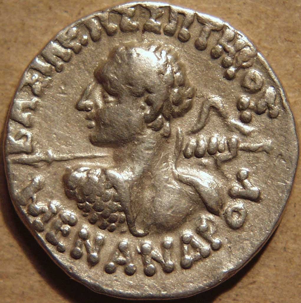Menander I, Silver tetradrachm (Indian standard) obverse