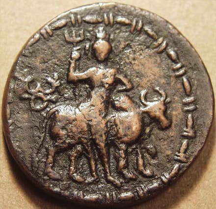 Vima Kadphises AE tetradrachm or unit, early monolingual - Copper reverse
