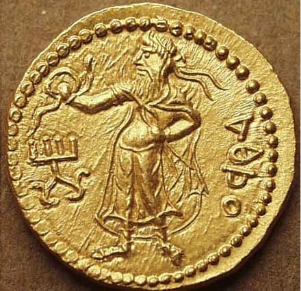 Kanishka I AE tetradrachm/unit, Athsho - Copper reverse