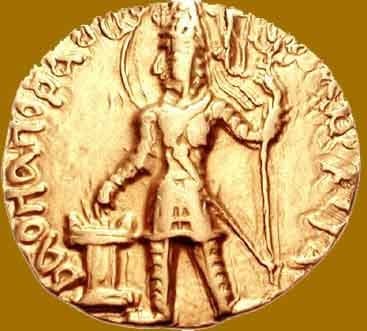 Vasudeva I Gold dinar, Nana reverse obverse