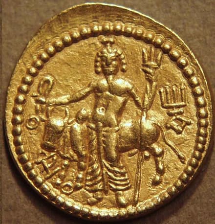 Vasudeva I Gold dinar, early Oesho reverse