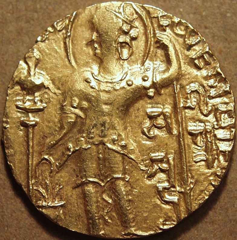 Samudragupta Gold dinar, Battle-axe type obverse