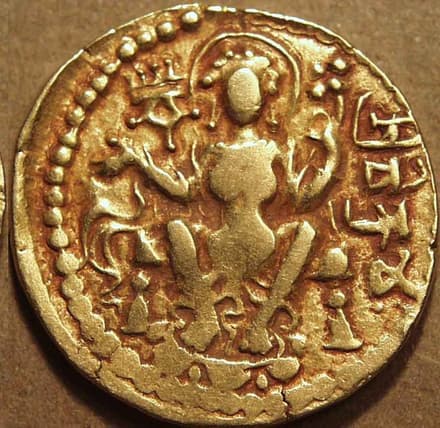 Chandragupta II Gold dinar, Lion-slayer type reverse