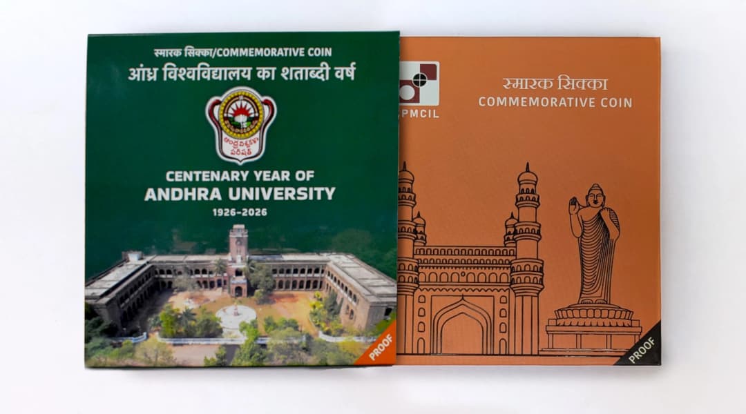 India Commemorative Centenary Year of Andhra University | Rs. 100 Proof Coin obverse