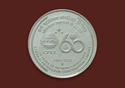 India Commemorative Diamond Jubilee Celebrations of Chennai Petroleum Corporation Limited | Rs. 60 Proof Coin reverse