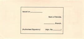 2500 Rupees - Specimen Traveller's Cheque - Bank of Baroda 1982 reverse