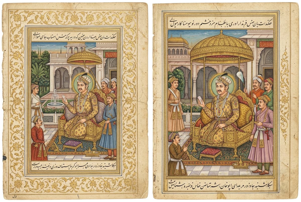 Historical Mughal miniature portrait of Emperor Akbar