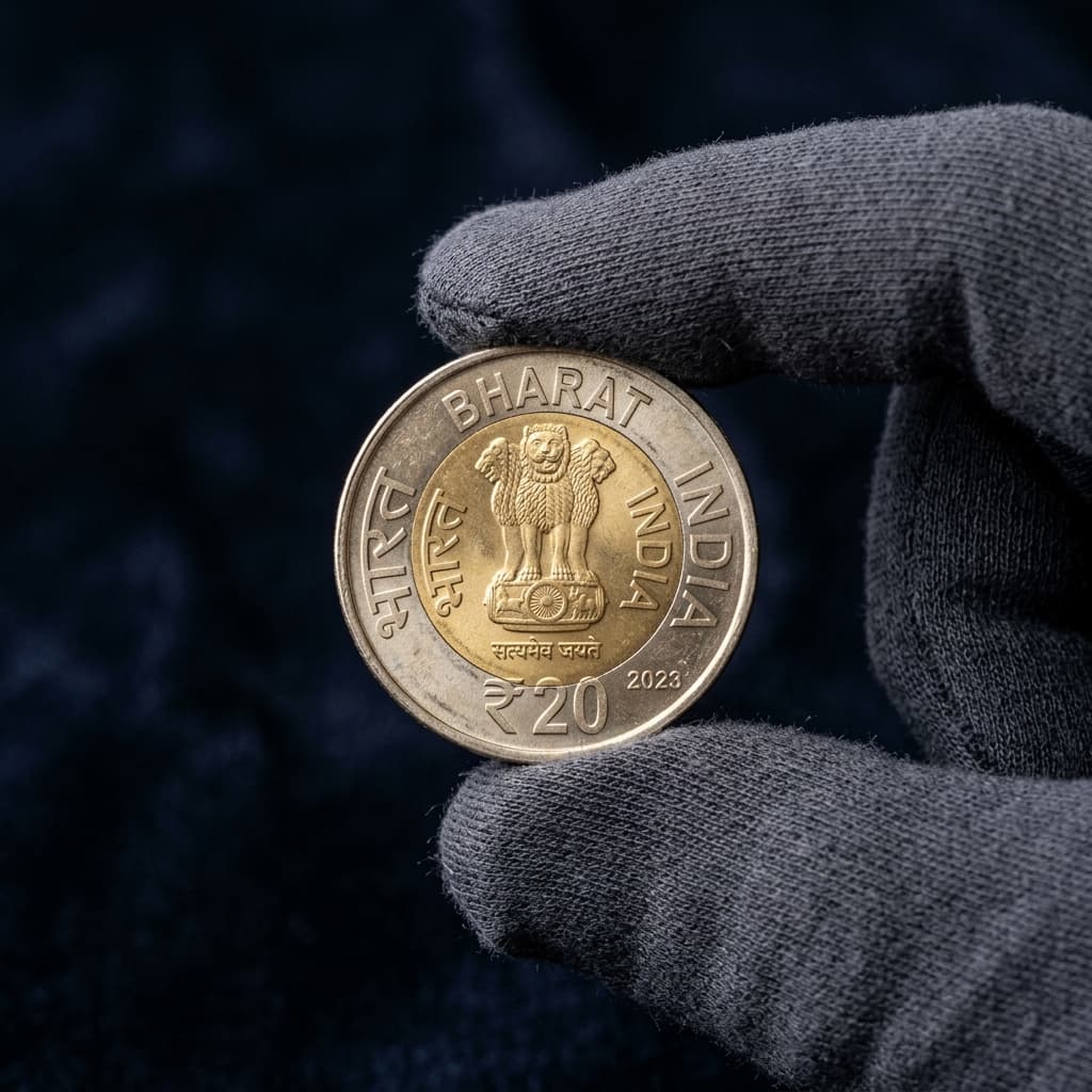 Modern bimetallic Indian coin showing the Ashoka Lion Capital obverse