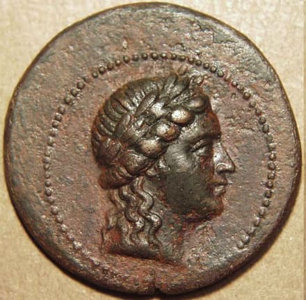 Euthydemos II AE tri-chalkon / triple unit, c. 185-180 BCE - Copper obverse