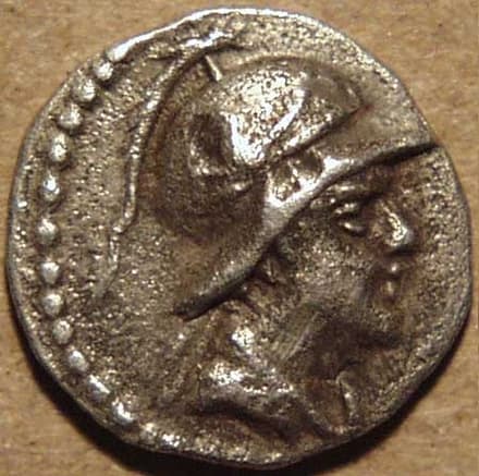 Bactria: Eucratides I, Silver hemi-obol obverse