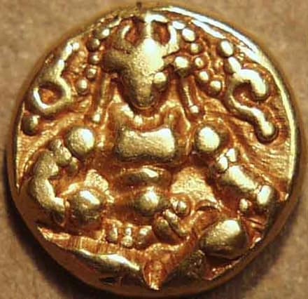 Krishna Devaraya gold pagoda and half pagoda obverse