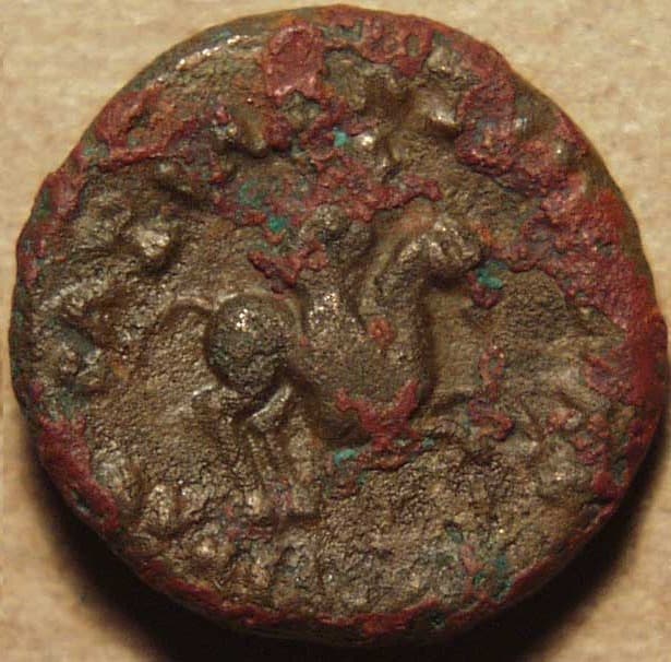 Bactria: Eucratides I, Silver tetradrachm (“Spearthruster/Heroic”) reverse