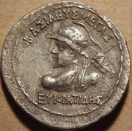 Indo-Greek: Eucratides I, Silver drachm (Indian standard) obverse