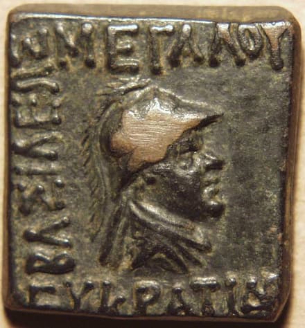 Indo-Greek: Eucratides I, AE double - Copper obverse
