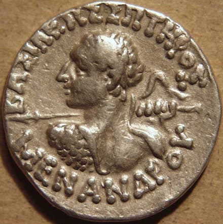 Menander I, Silver tetradrachm (Indian standard) obverse