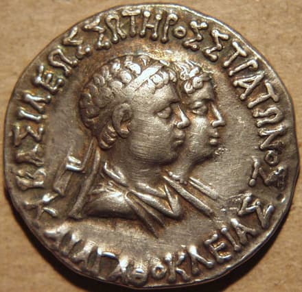 Agathocleia and Strato, Silver tetradrachm obverse