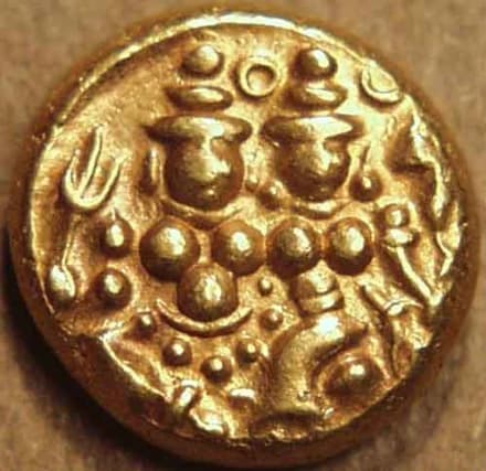 Haidar Ali gold pagoda, Uma-Maheswara with rosette reverse obverse