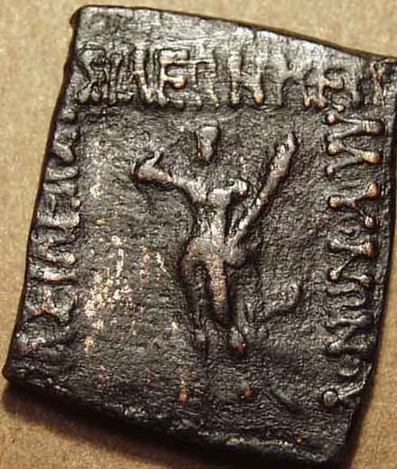 Vonones and Spalahores, AE hemi-obol - Copper obverse