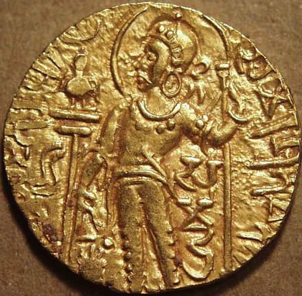 Samudragupta Gold dinar, Archer type obverse