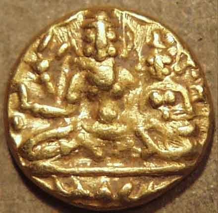 Hari Hara II gold half pagodas, Siva-Parvati obverse