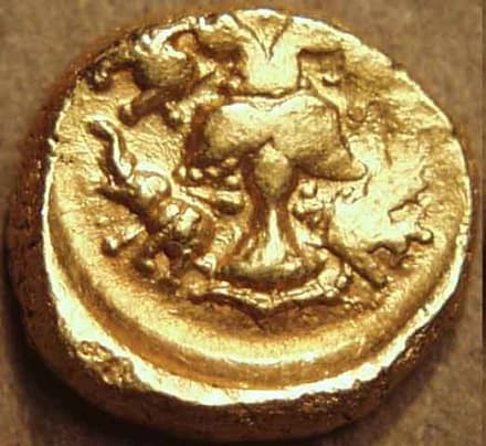 Achyutaraya gold pagoda, half pagoda, AE kasu obverse
