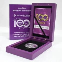 India Commemorative Karnataka Bank Celebrating 100 Years of Trust | Rs. 100 Proof Coin obverse