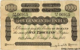 1000 Rupees (Bombay) 1915 (1909-1927) front