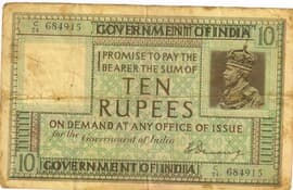 10 Rupees - George V (1st Issue; Type 1) ND (1917-1923) front
