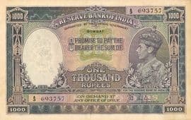 1000 Rupees - George VI ND (1937) front