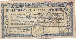 50 Rupees (Post Office National Savings Certificate) 1943 front
