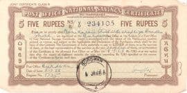 5 Rupees (Post Office National Savings Certificate) 1944 front