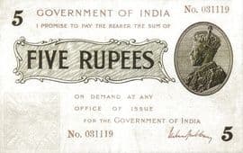 5 Rupees - George V ND (1917) front