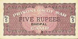 5 Rupees (Bhopal; PoW Camps) ND (1941-1945) front