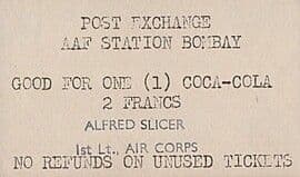 1 Coca Cola / 2 Francs (Bombay; AAF Station) ND (1942-1945) front