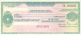 200 - Rupees Specimen Travellers Cheque External Issue State Bank of India (Bombay) ND front