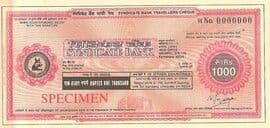 1000 - Rupees Specimen Travellers Cheque SYNDICATE BANK ND front