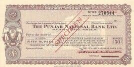 50 Rupees - Specimen Travellers Cheque - Punjab National Bank ND front