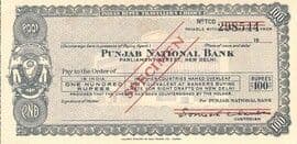 100 Rupees - Specimen Travellers Cheque - Punjab National Bank ND front