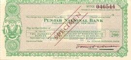200 - Rupees Specimen Travellers Cheque - Punjab National Bank ND front
