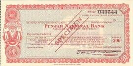 500 - Rupees Specimen Travellers Cheque - Punjab National Bank ND front