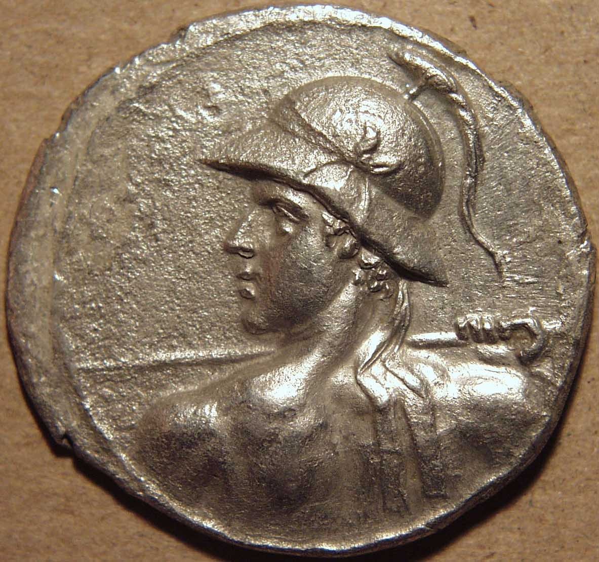 Bactria: Eucratides I, Silver tetradrachm, Pedigree issue obverse
