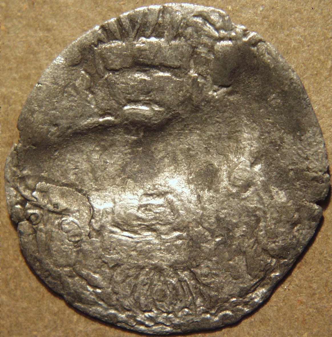 Mehama silver drachm, crude crowned style reverse