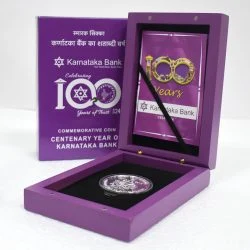 India Commemorative Karnataka Bank Celebrating 100 Years of Trust | Rs. 100 Proof Coin obverse