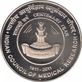 100 Rupees - Indian Council Of Medical Research, Silver Coin reverse